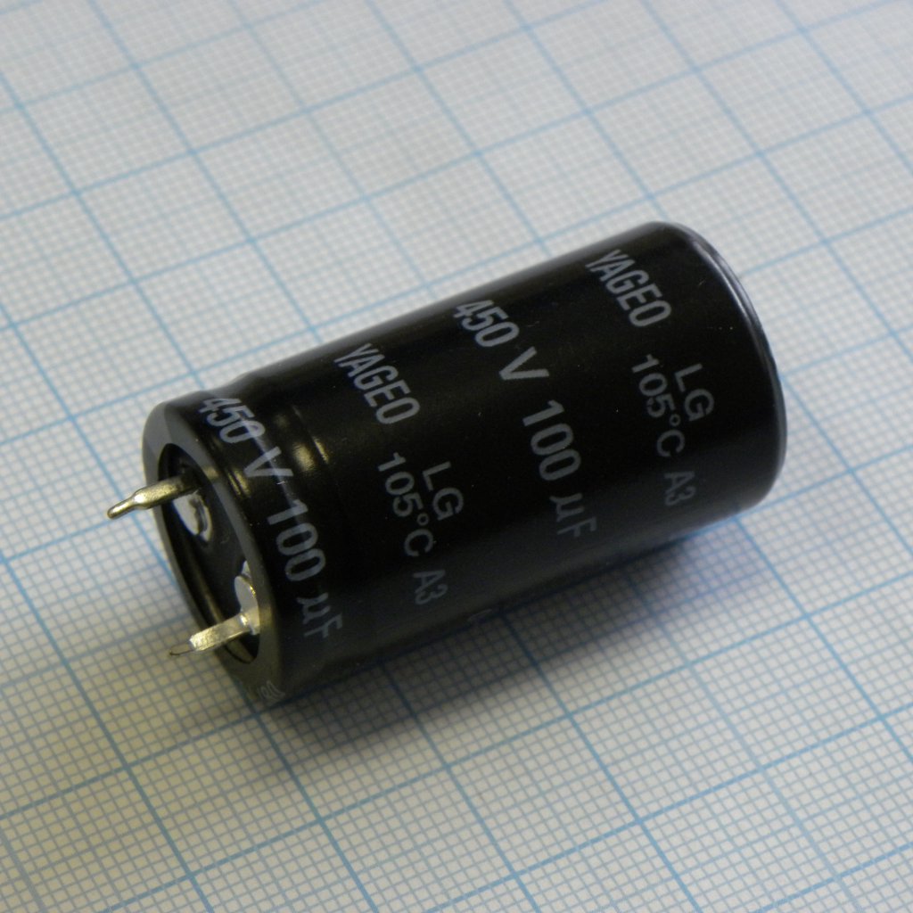 LG450M0100BPF-2240, конденсатор с защёлкиваемыми выводами 450V 100uF ±20%, стандартные, 2000часов, -20...+105°С