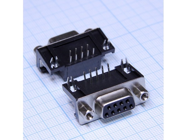 DRB-9FB, гнездо 9 pin на плату угл. 9.4мм