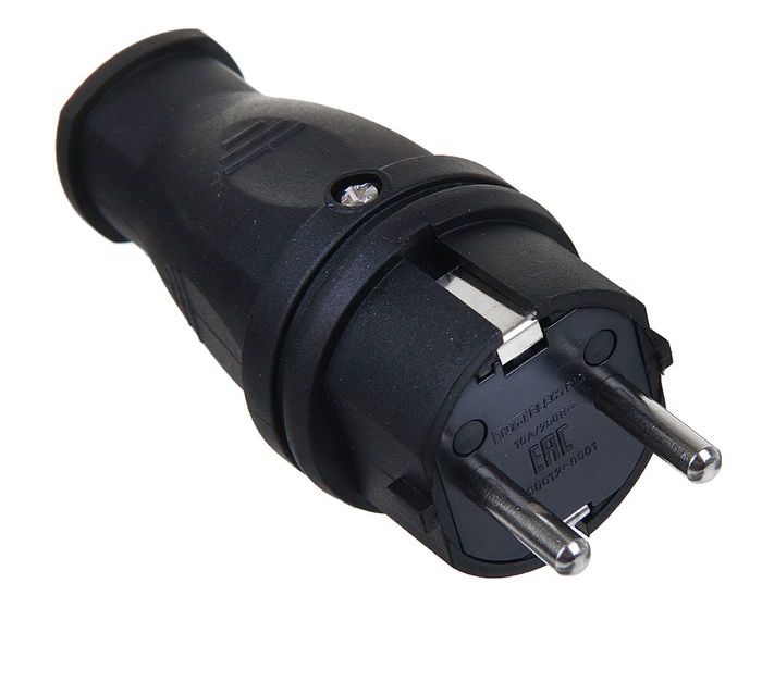 SQ0612-0001, вилка прямая каучук 2Р+РЕ 16А 250В IP44