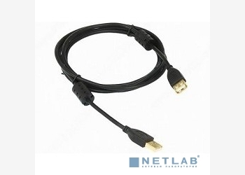 USB 2.0 Pro Konoos KC-USB2-AMAF-1.8, AM/AF 1.8м, кабель черный, позол. разъемы, феррит. кольца, коробка