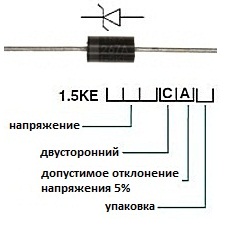 1.5KE68CA, диод защитный 68 В