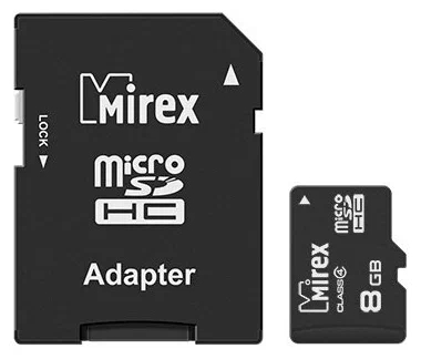 Карта памяти microSDHC с адаптером MIREX  8GB (class 4)